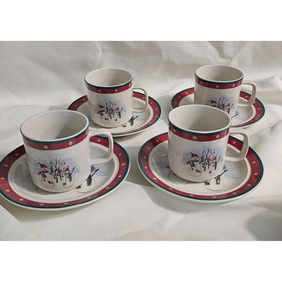 Vintage Royal Seasons Christmas Snowman 4 Mugs and Saucers Set - Picture 4 of 9
